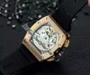 2022 11-01 A21J Automatic Mens Watch Rose Gold Black Skeleton Dial Big Date Red Rubber Strap 6 Styles Watches Puretime D4