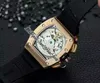 2022 11-01 A21J Automatic Mens Watch Rose Gold Black Skeleton Dial Big Date Yellow Rubber Strap 6 Styles Watches Puretime B2