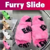 Luxury Slippers Women Allover Logo Furry Slide Sandals designer Men women shoes Green Pink Black White Beige Ebony fashion mens Plush Sandal womens Fur slides