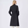 Women's Down Parkas Double Breasted Black Trench Coat For Women 2022 Autumn Turn Down Collar Straight Loose High Quality Long Coat With Belts T220902