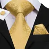 Hi-tie Silk Men Tie set bloemengele gouden stropdassen en zakdoeken manchetknopen set heren bruiloftsfeestje mode nekbinding c-3053 y327l