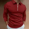 Men's Polos Big Size Long Sleeve Polo Shirts Fashion Stripe Zipper TurnDown Collar Slim Casual Tops 220915