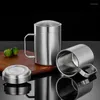 Mugs 304 Stainless Steel Metal Beer With Lid Insulated Thermal Coffee Milk Tumbler Double Bottom Mug Outdoor Travel Camping Cups