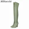 Boots Mstapchi Elegant Woman Thigh High Botas Outdoor Wigs Leather Slip on Ladies Shoes Thick Bottom Over knee Big Size 33 43 220903