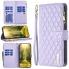 Portfel z miasteczkiem Lambskin Lattice PU Skórzane skrzynki 9 Slot Stojak na iPhone 14 13 12 11 Pro Max XR XS 8 Samsung S20 Fe S21 Plus S22 Ultra A13 A23 A53 A73 A12 A22 A03S