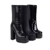 Boots MSTAPCHI Женщины Сексуальные короткие крокодиловые квадратные туфли на высоких каблуках для толстой кожи кожи среднего теленка Botas Mujer 220903