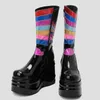 Stivali Zeppe Piattaforma Moto Donna Tacco alto Goth Punk Ginocchio Arcobaleno Sole Stivaletti femminili Cerniera in pizzo Mujer Botas 220811