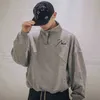 까마귀 Rhude Meichaogao Street 스탠드 칼라 세미 지퍼 스웨터 다목적 느슨한 자수 스 플라이 싱 풀오버 남자 후드 재킷 코트 코트