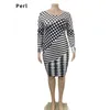 Plus-Gr￶￟e Kleider Perl Patchwork Vintage Morden f￼r Frauen rundes Nacken Vollh￼lsen-Outfit Geometriemuster weibliche Kleidung XL-5xl