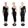 الفساتين غير الرسمية SH7294 2022 الربيع العصري من جانب واحد ضمادة ضمادة مثير فستان الصلبة مفتوحة الظهر ماكسي للنساء
