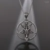 Chains Vintage Stainless Steel Five-pointed Star Goat Necklace Pendant Gothic Demon Satan Skull Men Fashion Jewelry Gift