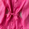 Nuevo vestido informal de verano liso ajustado para mujer, vestido de corte A con cuello vuelto, vestidos de gasa con botones y una botonadura, 2023