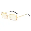 Małe prostokąty okularowe okulary przeciwsłoneczne zabarwione modne bezramkowe bezkładne przezroczyste kwadratowe szklanki unisex okulary do przechowywania worka do przechowywania metalowe okulary lunety