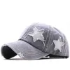 Small Hat New Ripped Sparkling Style Woven with Hair Extensions Flash Five-Pointed Star Baseball Cap Washed Distressed Hat Female Ha