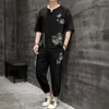 Herren Traursuits 2022 Sommer chinesischer Flachsanzug Herren Baumwolle und Leinen Kurzarm T-Shirt Alte Kleidung Tang Freizeit Hanfu
