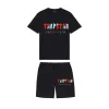 Summer New Trapstar London Shooter T-shirt à manches courtes Costume Chenille Décodage Black Ice Flavor 2.0 T-shirt à col rond pour hommes Shorts 48