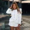 Survêtements Femme Glamoda Haute Qualité Designer Piste Costume Femme Bouton Or Tweed Veste Short Ensemble 2022 Blanc