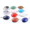 Natural Stone Dangle Pendants Oval Bead for Necklace Jewelry Making Amethysts Tigers Eye Agates Opal Aventurine BN319