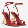 Zomer luxe merken octrooi lederen sandalen schoenen pop hak vergulde koolstof naakt zwarte rode pompen gladiator schoenen sandaal met doos EU35-43