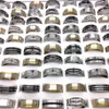 Whole 50pcs Mens Womens Band Rings Mixed Styles Striped Pattern Stainless Steel Ring Fashion Jewelry Party Gifts Silver Gold B219I