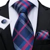Bow-slipsar män slips Purple Blue Plaid Silk Wedding Tie för Hanky ​​Cufflinks Set Dibangu Designer Business Party SJT-653