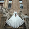 Classy Muslim Ball Gown Wedding Dresses With Long Sleeves High Neck Appliqued Bridal Dress Plus Size Overskirt Wedding Gowns