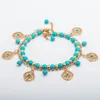 S3187 Fashion Jewelry Retro Beaded Bracelets Turquoise Beads Charms Flower Pendant Bracelet