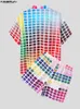 Heren tracksuits Incerun Men stelt geruit kleurrijke streetwear 2022 vakantie revers shirt shirt shorts met twee stukken twee stukken casual Hawaiiaans
