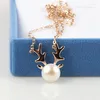 Anhänger Halsketten 2022 Koreanische Mode Nette Geweih Rose Gold Natürliche Perle Perlen Halskette Für Frauen Mädchen Weihnachten Geschenk Colgantes Amuletos