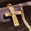 Pendant Necklaces Men's Necklace Big Cross & Chain Mens Gold Color Stainless Steel Christian Male Iced Out Bling Jewelry