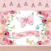 Decorazione per feste Fondali di compleanno a farfalla viola per oggetti di scena per decorazioni per ragazze Bambini BabyShower Po Pography Background