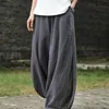 Women's Pants Capris Cotton Linen Style Bloomers Wide Leg Women Vintage Full Length Elegent Solid Elasitic Waist Spring Autumn 5XL 220902