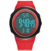 Orologi da polso OHSEN Orologi digitali da uomo Orologio impermeabile con cinturino in caucciù rosso Moda uomo Sport all'aria aperta Sveglia multifunzione