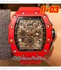 2022 11-03 A21J Автоматические мужские мужские часы Carbon Fiber Case Black Skeleton Dial Big Date Red Crown Rubber Styf 8 Styles Watches G7 G7