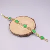 Elegant Oval Green Jade Bracelet Bead With Yellow Gold Plated Link 7.25"