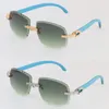 Marca de designer Big Diamond Set Azul Óculos de Sol de Madeira Masculino Óculos de Madeira Original Sem Aro Feminino 8200758 Óculos de Luxo com Lente de Corte de Diamante Óculos Masculino e Feminino