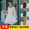 Casual Dresses 2022 Autumn and Winter Korean Fashion kjol V-ringning långärmad mesh klänning gata hipster hög midja a-line snabb leverans