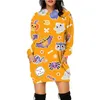 Moletom feminino casual com capuz vestido moletom melanina vestidos da moda halloween estampa 3d moletons pulôver com capuz longo