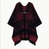 Maglione a quadri da donna Cape Fringe Poncho in maglia Cardigan Vintage Vintage Front Open per l'autunno inverno pi￹ dimensioni