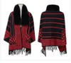 Femme Fausse Fourrure Châle Wrap Automne Hiver Cape Cardigan Tricoté Frange Poncho Rayé Rouge Noir Peluche Taille