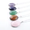 Natural Stone Dangle Pendants Oval Bead for Necklace Jewelry Making Amethysts Tigers Eye Agates Opal Jewelry Gift Chain 45cm BN319