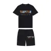 Летняя новая Trapstar London Shooter Шорт-рубашка костюм Chenille Decoding Black Ice Flavor 2.0 Мужская футболка с круглой шеей 38