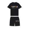 Summer New Trapstar London Shooter T-shirt à manches courtes Costume Chenille Décodage Black Ice Flavor 2.0 T-shirt à col rond pour hommes Shorts 48