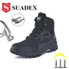 Suadex 안전 신발 남성 강철 발가락 캡 신발 방지 작업 부츠 파괴 할 수없는 경량 운동화 남성 2201182345