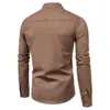 Men's Casual Shirts Spring Men's Long Sleeve Slim Fit Linen Shirt Plus Size Men Solid Color Stand-Up Collar Clothing Tops M-5XL