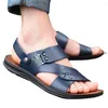 Sandals WEH Men Leather Summer Open Toe 2022 Fashion Beach Shoes Slippers Men's Slides Trending Casual