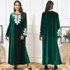 Casual Dresses Winter Velvet Emboridery Dress Long Sleeve Loose Kaftan Abaya Dubai Turkish Vestidos Muslim Islamic Thick Clothing