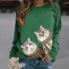 Women's T Shirts Casual Women Winter Fashion Classic Print Round Neck Pullovers Long-Sleeves Loose Top Sweater V Full Sleeve