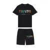 Zomer nieuwe Trapstar London Shooter Short-mouwen T-shirtpak Chenille Decodering Black Ice Flavour 2.0 Heren Round Neck T-Shirt Shorts