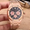 Relógio masculino clássico quartzo cronógrafo safira aço inoxidável rosa ouro prata luminosa pulseira preta relógiosnq6v